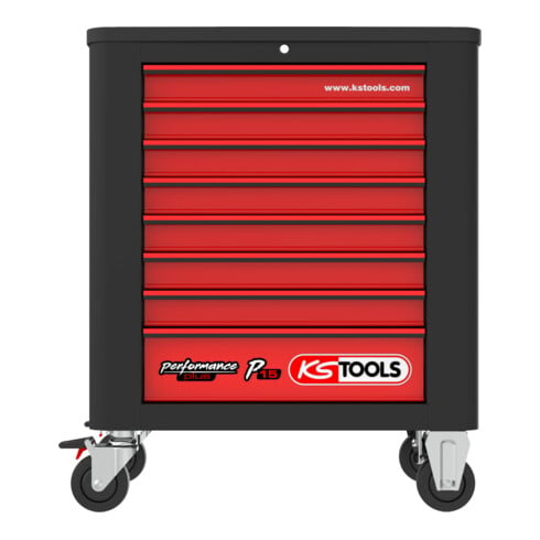 KS Tools Carrello da officina PERFORMANCEplus P15, nero/rosso, 8 cassetti