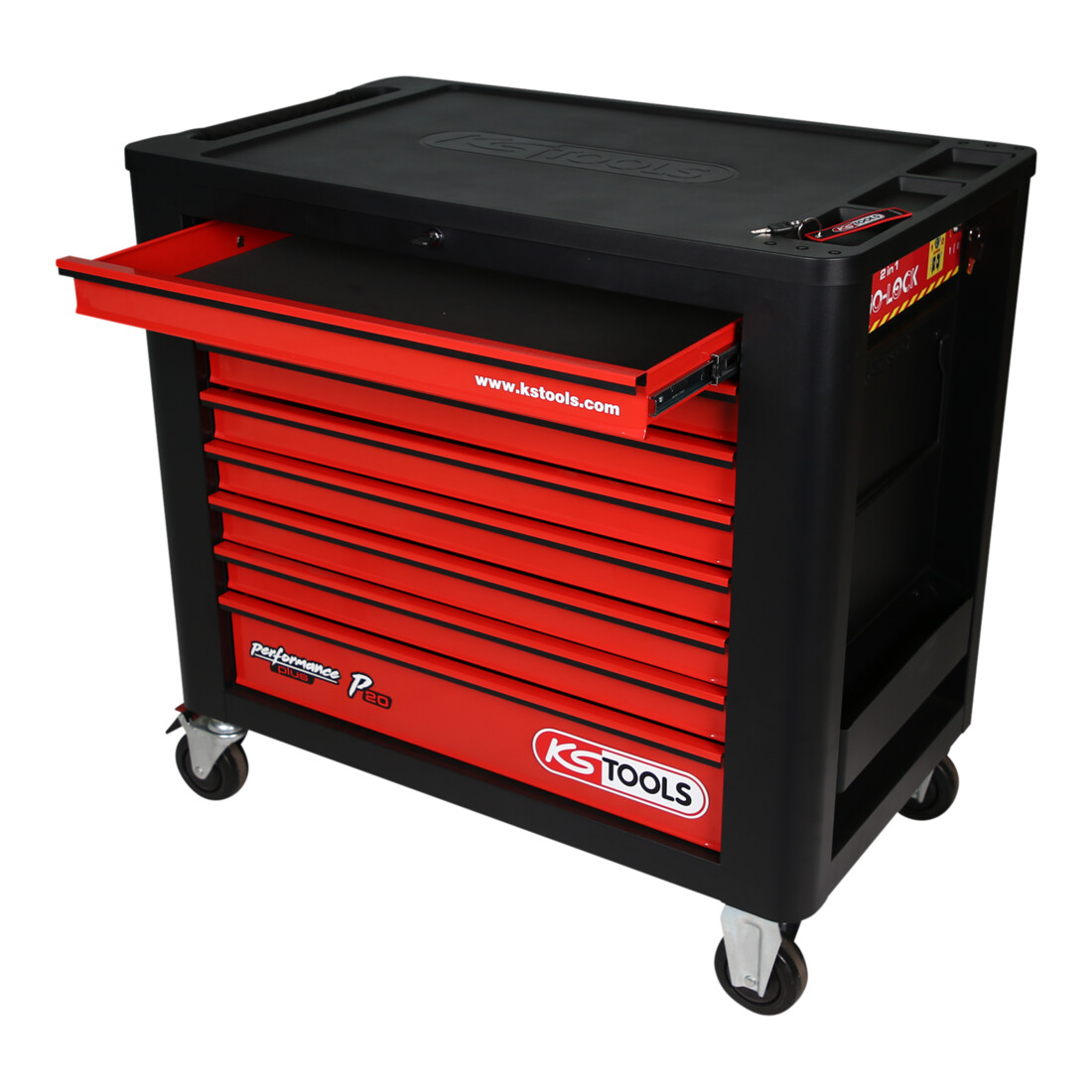 KS Tools Carrello da officina PERFORMANCEplus P20, nero/rosso, 8 cassetti