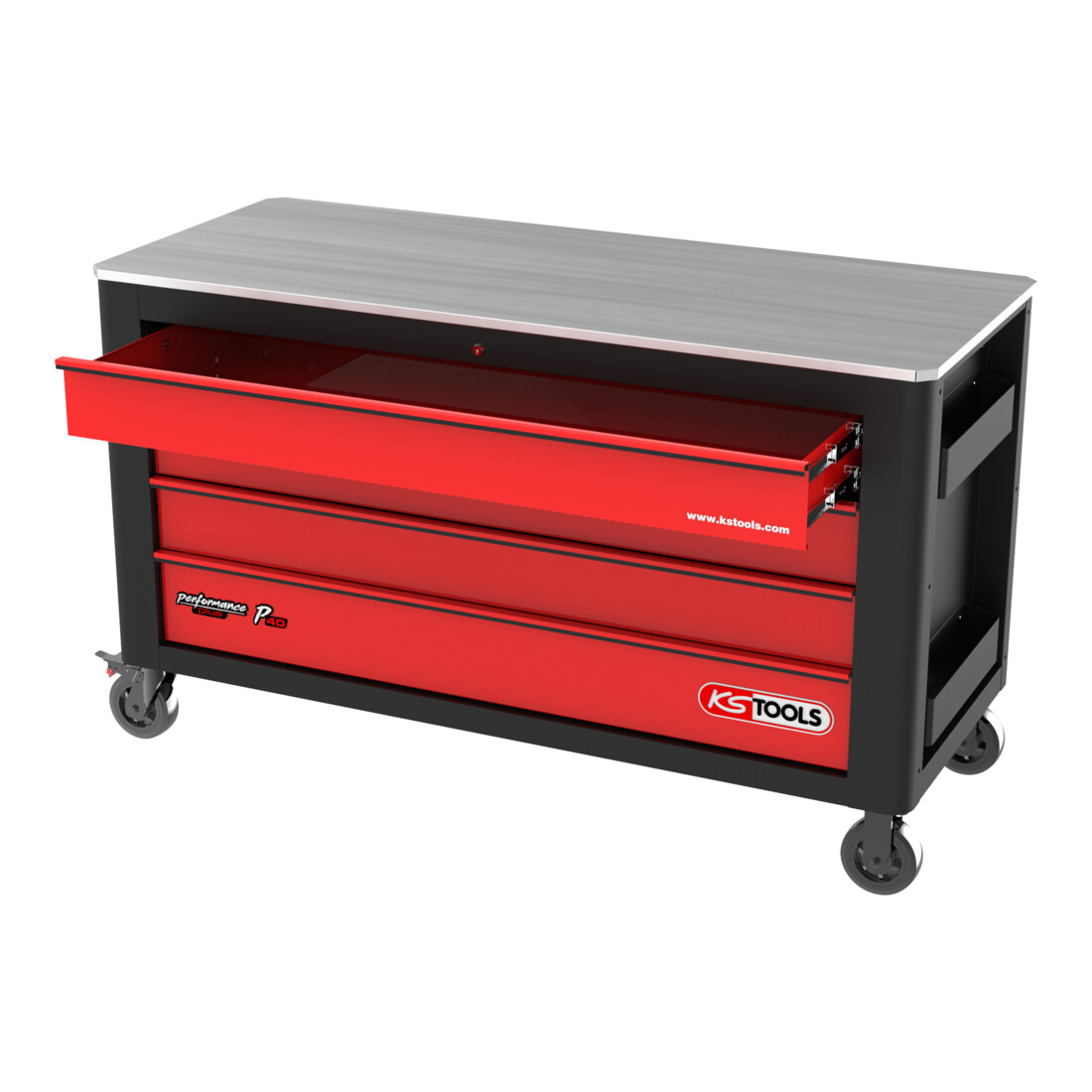 KS Tools Carrello da officina PERFORMANCEplus P40, nero/rosso,4 cassetti