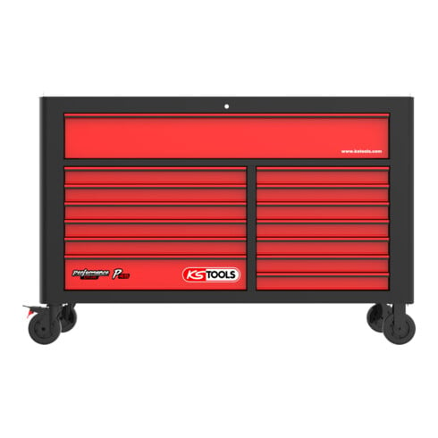 KS Tools Carrello da officina PERFORMANCEplus P45, nero/rosso, 14 cassetti