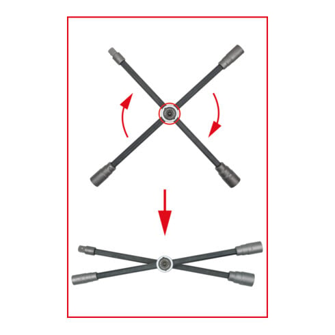 KS Tools Chiave a croce per bulloni ruote auto con snodo, 3/4"x24x27x32mm