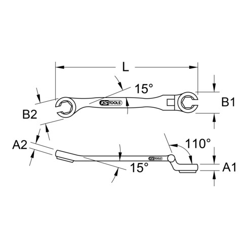KS Tools Chiave ad anello CHROME+ a doppia estremità con snodo, 22 mm, aperta