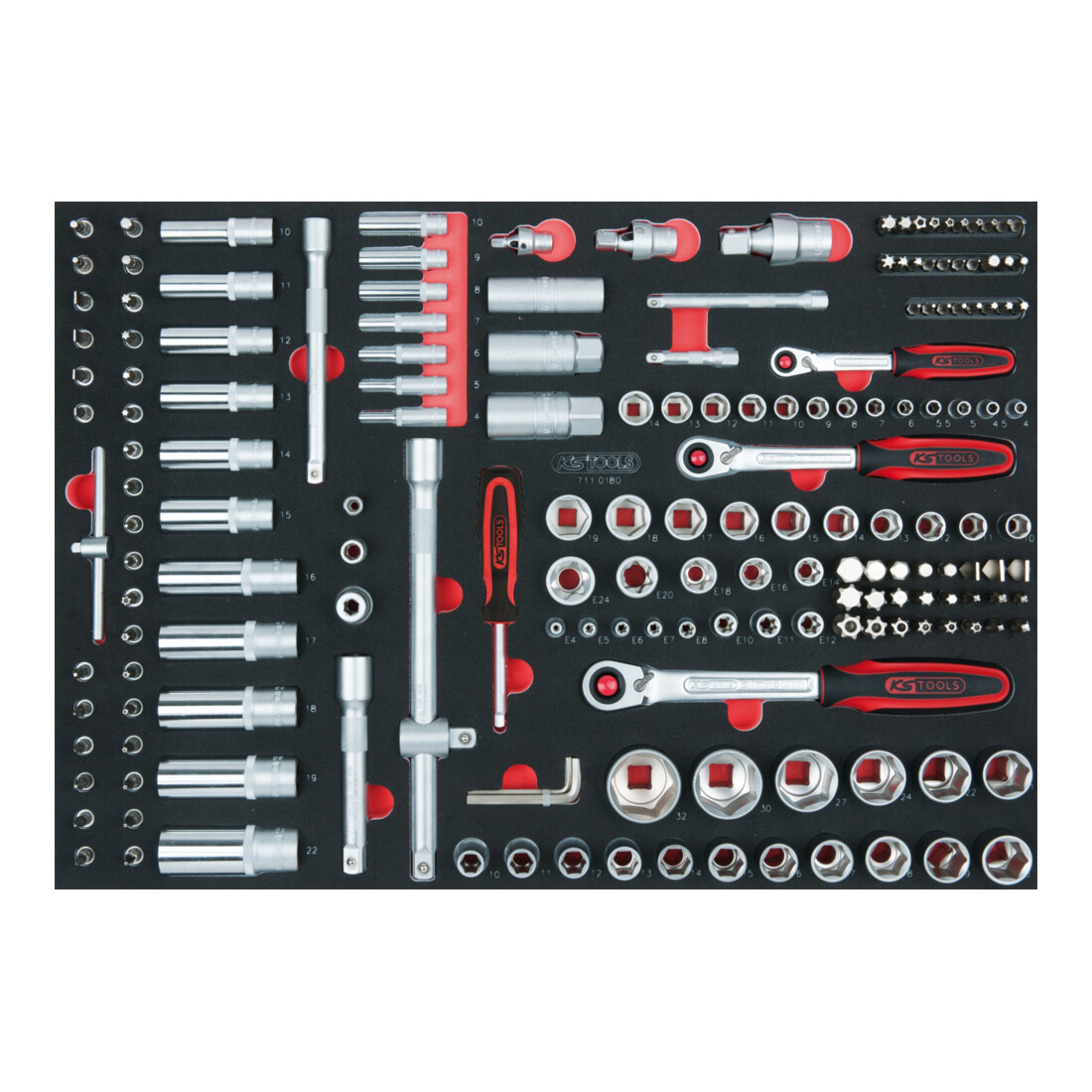 KS Tools Chiavi a bussola SCS 1/4"+3/8";+1/2", 180pz. in modulo 1/1