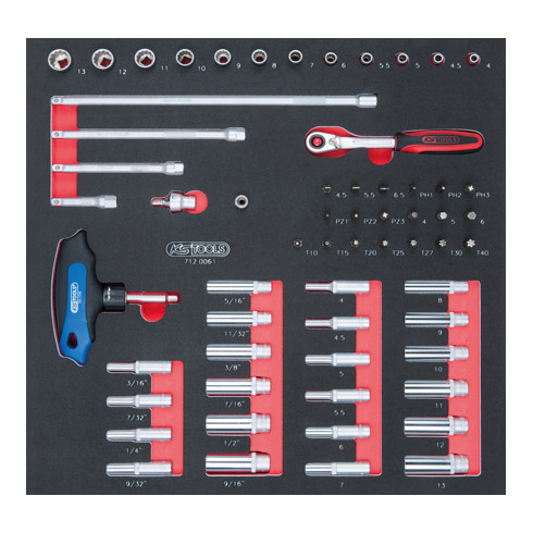 KS Tools Chiavi a bussola SCS 1/4", 61pz. in modulo 2/3