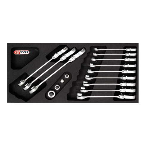 KS Tools Chiavi combinate a cricchetto articolato GEARplus, 16pz., in modulo 1/3