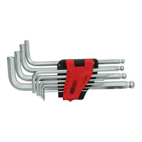 KS Tools Chiavi maschio esagonali con testa sferica piegate, lunghe, metriche, 10pz.