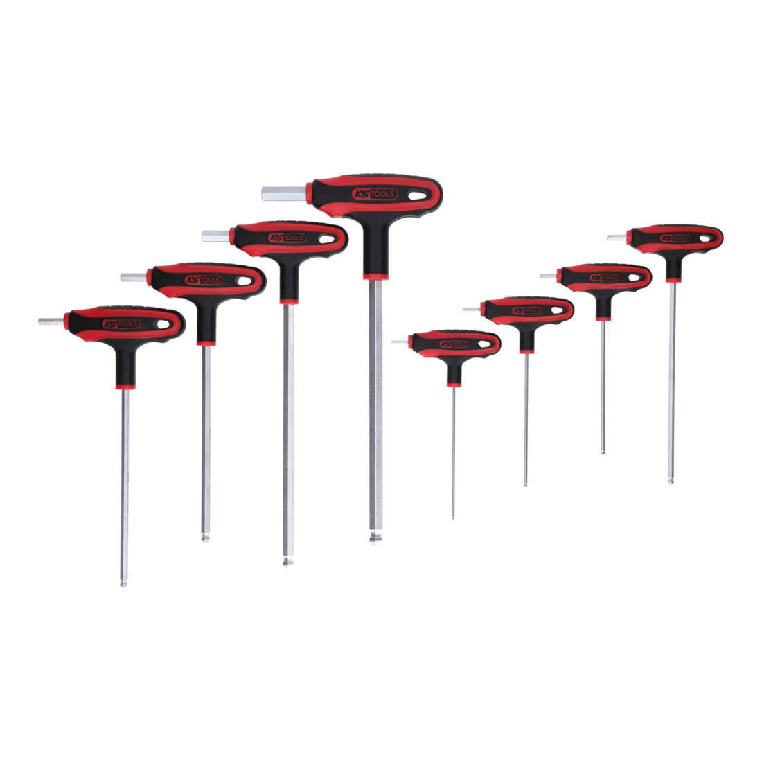 KS Tools Chiavi maschio esagonali ERGOTORQUEplus piegate, a testa sferica, con impugnatura a T, 8pz.