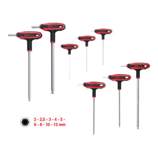 KS Tools Chiavi maschio esagonali ERGOTORQUEplus piegate, a testa sferica, con impugnatura a T, 9pz.