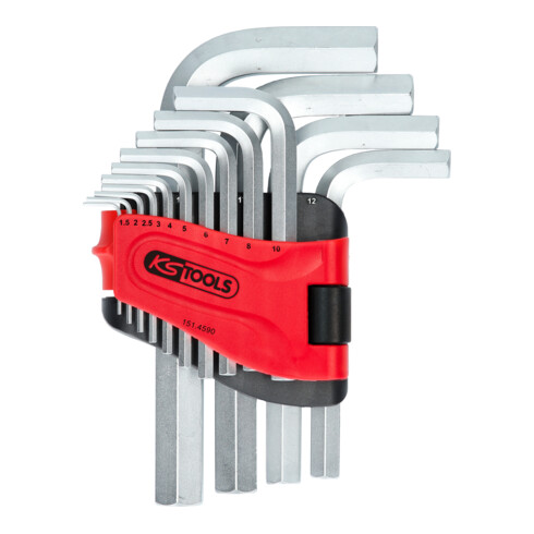 KS Tools Chiavi maschio esagonali piegate, in supporto pieghevole, 14pz., 1,5-19mm