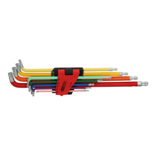 KS Tools Chiavi maschio piegate TX con testa a sfera, extra lunghe e angolate a 108°, 9pz.