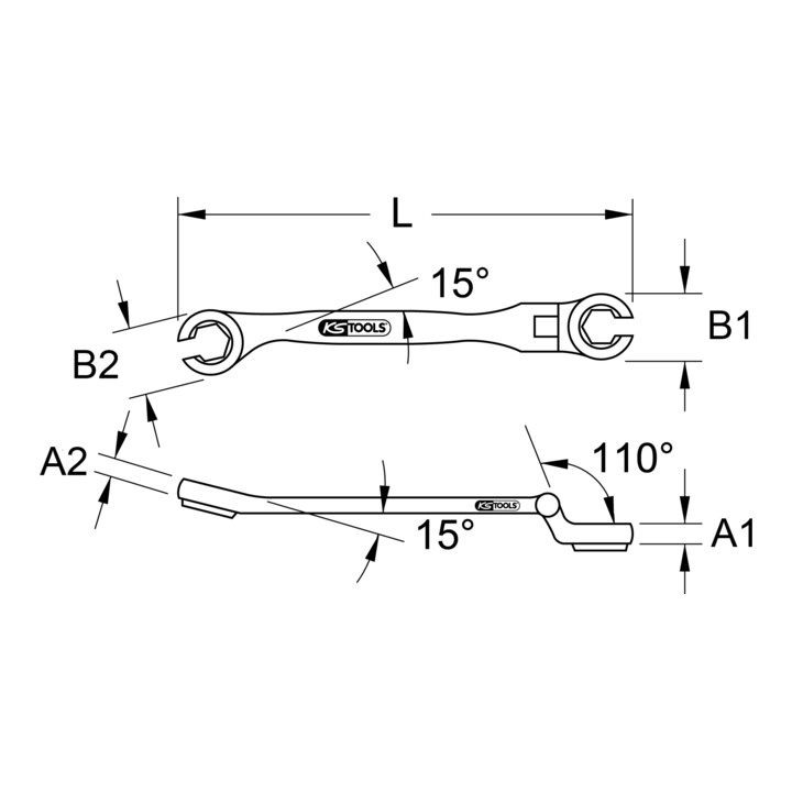 KS Tools CHROME+ dubbele ringsleutel met scharnier, 22mm, open