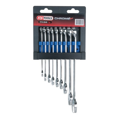 KS Tools CHROMEplus combinatiesleutelset, haaks, 9-delig