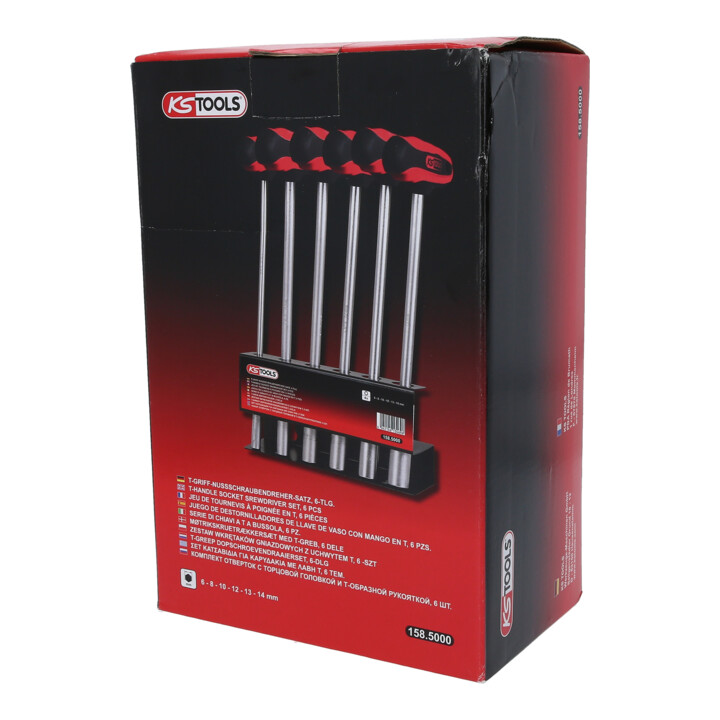 KS Tools CHROMEplus T-greep moeraanzetter set, 6 stuks, 6-14mm