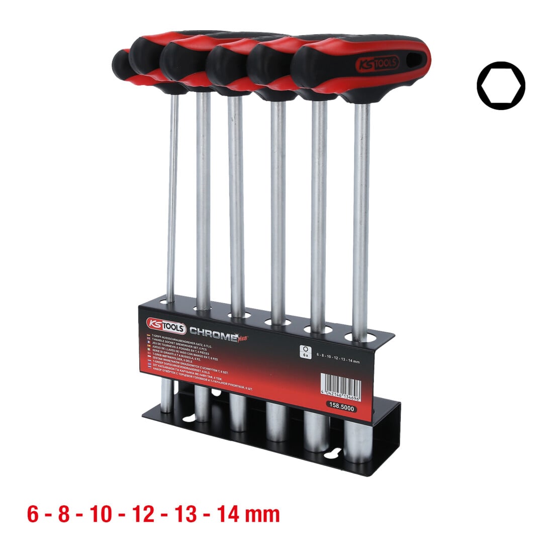 KS Tools CHROMEplus T-Handle nut Driver Set, 6 pièces, 6-14mm