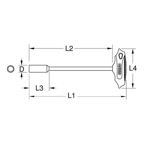 KS Tools CHROMEplus T- handvat moeraanzetter, lang