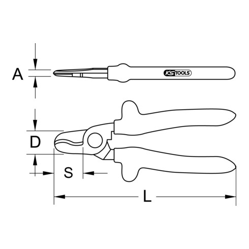 KS Tools CLASSIC 1000V eenhands kabelschaar, werkkop gecoat