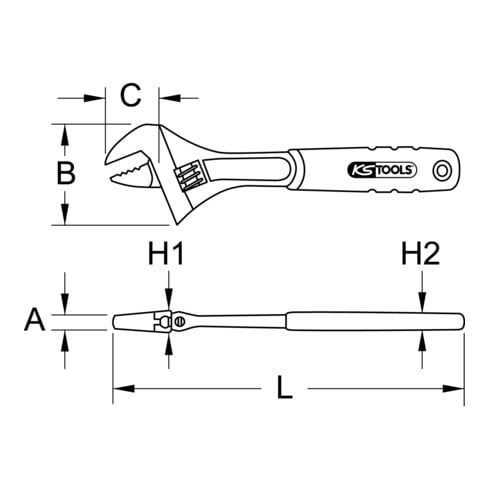 KS Tools CLASSIC verstelbare steeksleutel met 2-componenten handvat