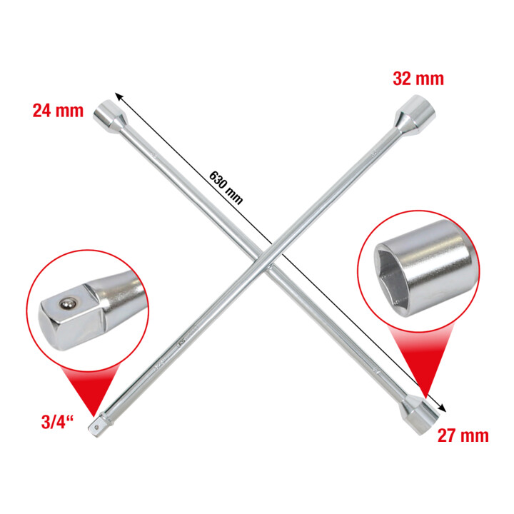KS Tools Clé de serrage de roue pour camions, 3/4"x24x27x32mm