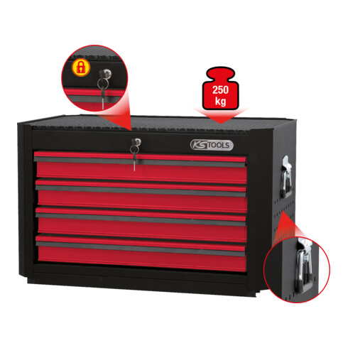 KS Tools Coffre de servante d'atelier MASTERplus, 4 tiroirs, noir/rouge