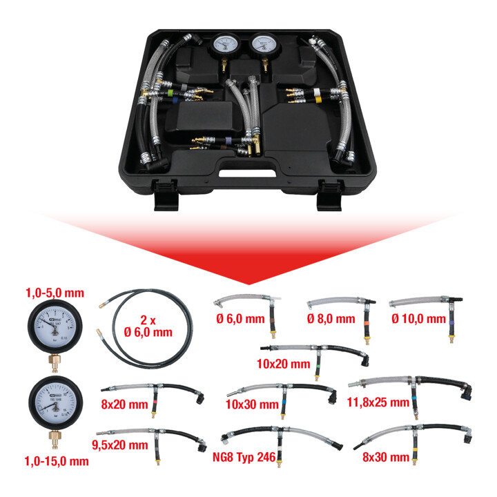KS Tools Coffret de contrôle basse pression des carburants, 14 pcs.