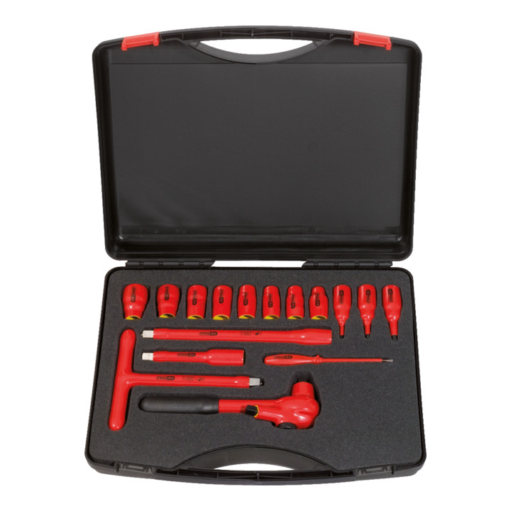 KS Tools Coffret de douilles isolées et cliquet, 1/2", 16 pcs.