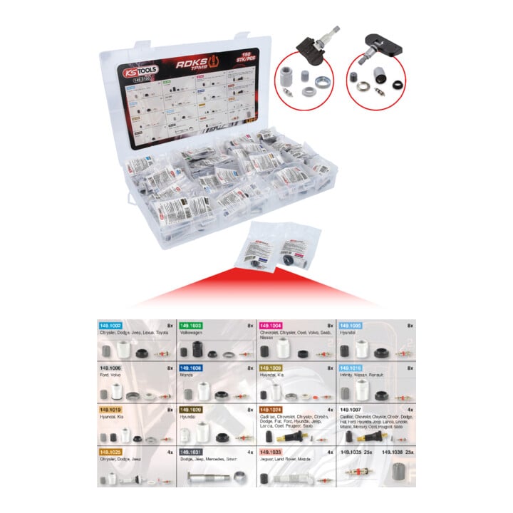 KS Tools Coffret de réparation du système de pression de pneus pour valves TPMS, 150 pcs.