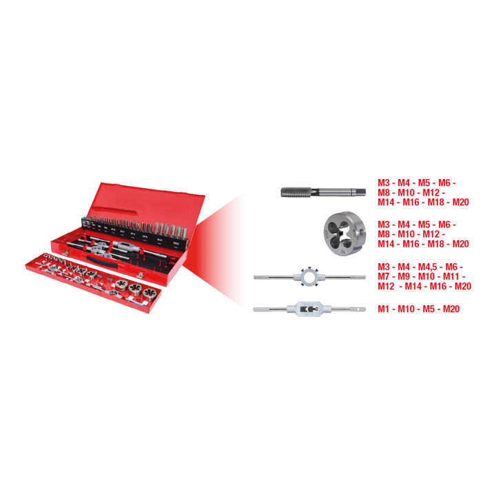KS Tools Coffret de tarauds et filières, HSS, 54pcs.