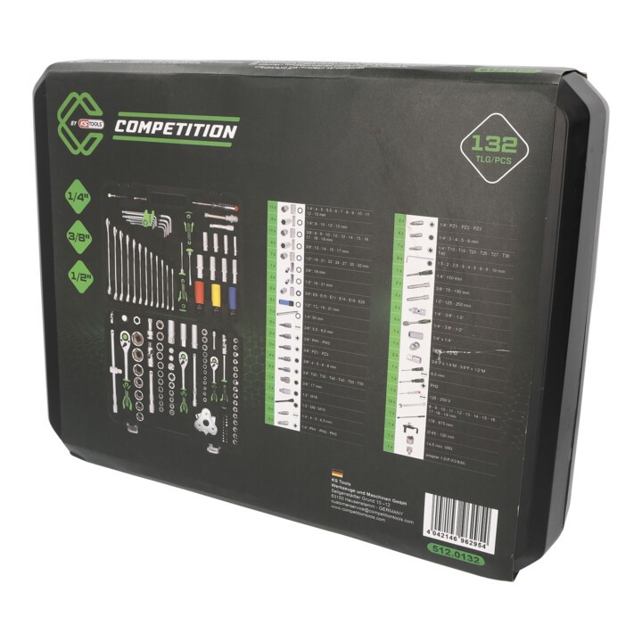 KS Tools COMPETITION 1/4"+3/8"+1/2" Steeksleutelset, 132-delig, auto-specialist