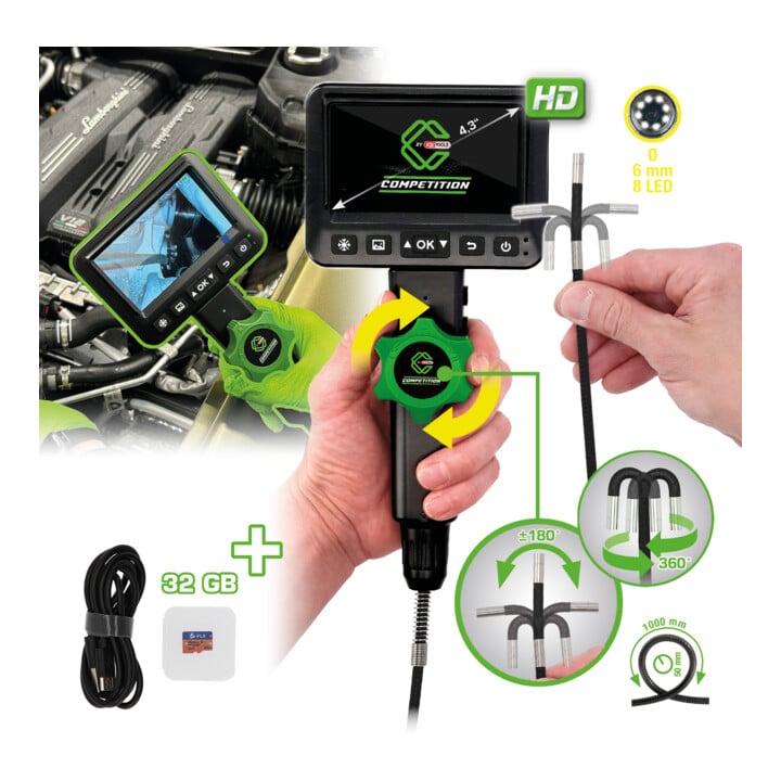 KS Tools COMPETITION HD-Videoskop-Satz, Ø 6,0 mm, 180° und 0° HD Frontkamera-Sonde, flexible PVC Hülle