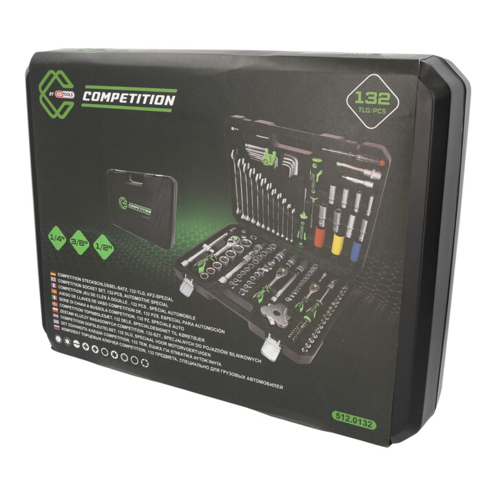 KS Tools COMPETITION Jeu de clés à douille 1/4"+3/8"+1/2", 132 pcs, spécial auto