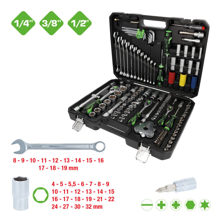 KS Tools COMPETITION Jeu de clés à douille 1/4"+3/8"+1/2", 132 pcs, spécial auto
