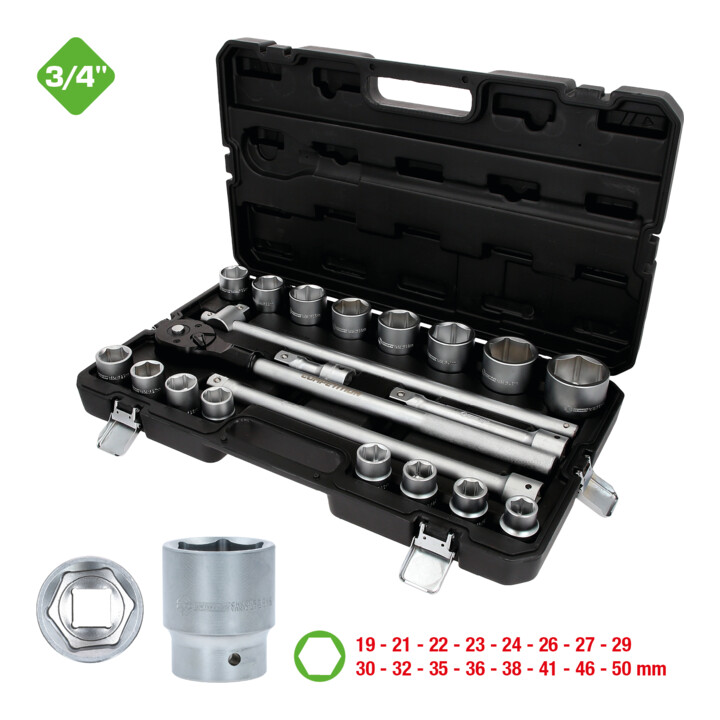 KS Tools COMPETITION Jeu de clés à douille 3/4", 21 pièces