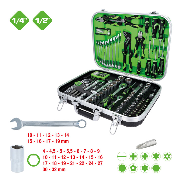 KS Tools COMPETITION Jeu d'outils universel 1/4"+1/2", 143 pièces