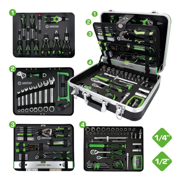 KS Tools COMPETITION Jeu d'outils universel 1/4"+1/2", 145 pièces