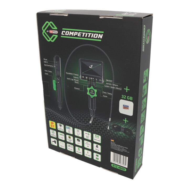 KS Tools COMPETITION Kit vidéoscope HD, Ø 6,0 mm, caméra frontale HD 180° et 0°, gaine PVC flexible