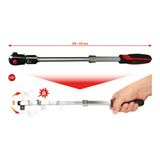 KS Tools Cricchetto reversibile articolato telescopico SlimPOWER 1/2", 72 denti