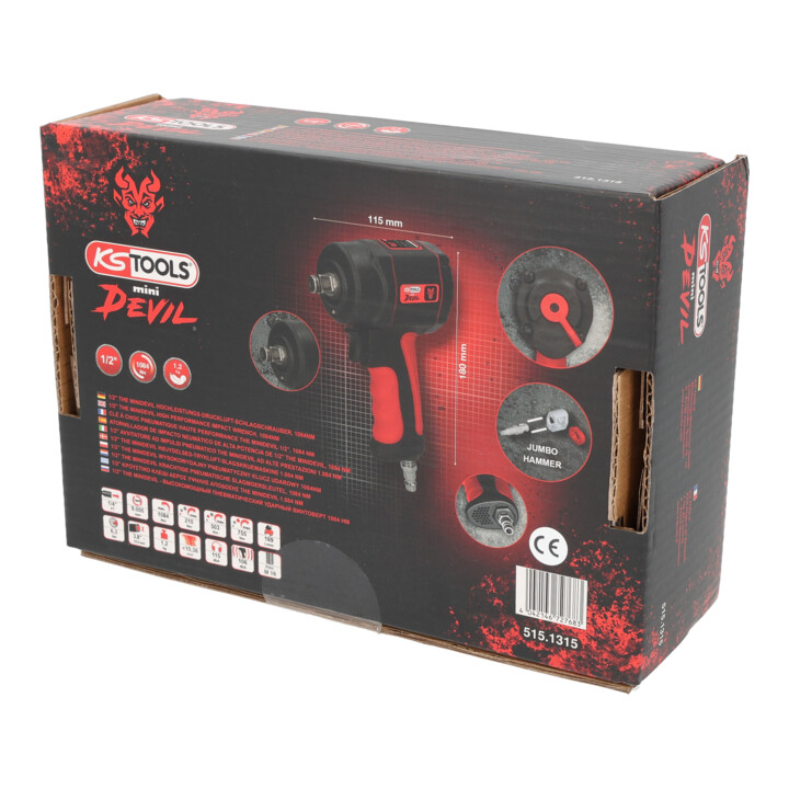 KS Tools DE miniDEVIL krachtige luchtslagmoersleutel 1/2 inch, 1084Nm