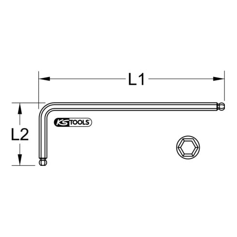 KS Tools Doppel-Kugelkopf-Innensechskant-Winkelstiftschlüssel, XL, 2,5mm, Hellblau
