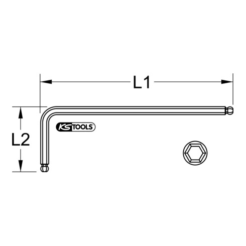 KS Tools Doppel-Kugelkopf-Innensechskant-Winkelstiftschlüssel, XL, 7,0 mm, Zinkgelb