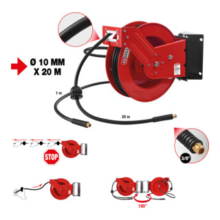 KS Tools Druckluft-Schlauchaufroller Ø10 mm, Anschluss 3/8", 20 m