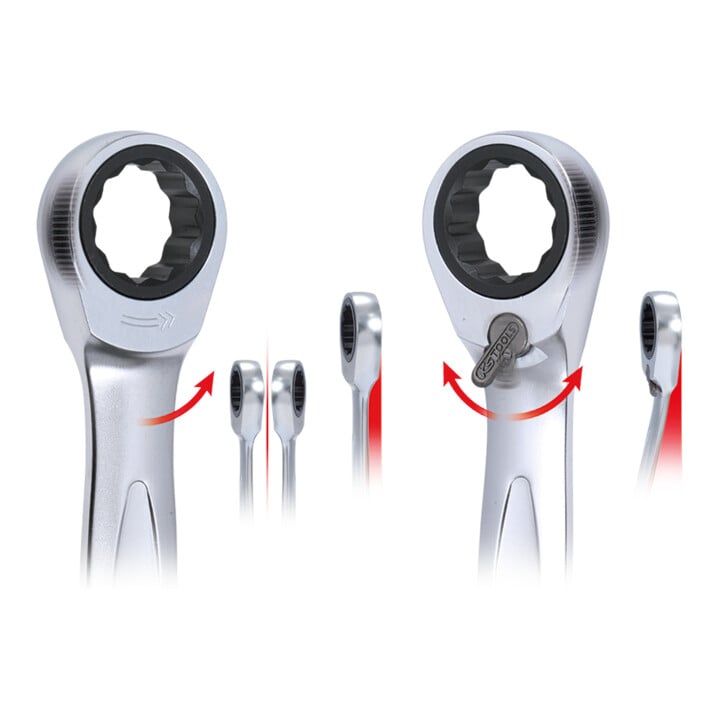 KS Tools DUO GEARplus Clés mixtes à cliquet avec système de cliquet dans la fourche réversible, 5 pcs.