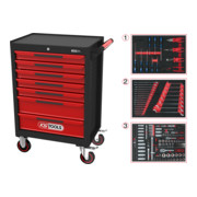 KS Tools ECOline BLACK/ROT Werkplaatswagen met 7 laden en 215 premium gereedschappen