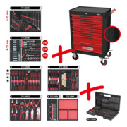 KS Tools ECOline werkplaatswagen met 7 laden en 598 premium gereedschappen, zwart-rood