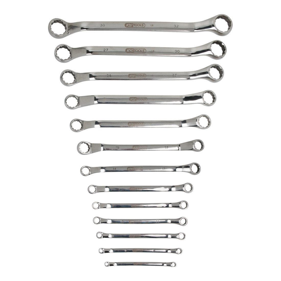 KS Tools EDELSTAHL Doppel-Ringschlüssel-Satz, gekröpft, 13-teilig