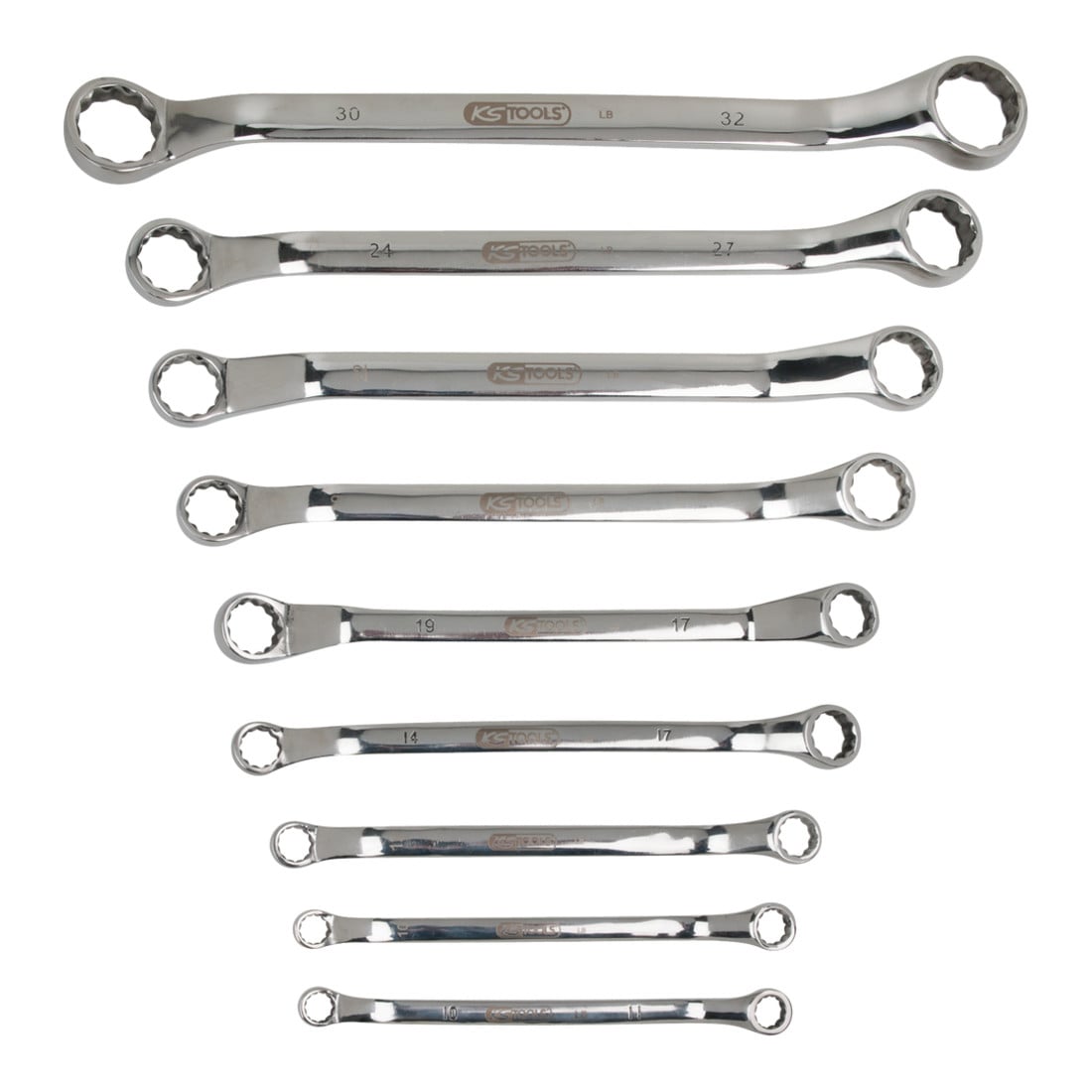 KS Tools EDELSTAHL Doppel-Ringschlüssel-Satz, gekröpft, 9-teilig
