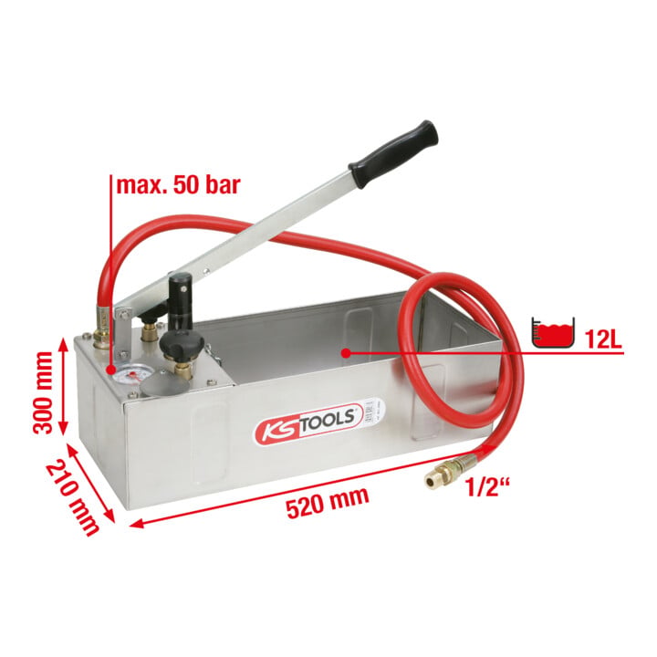 KS Tools Edelstahl Druck-Prüfpumpe, 12 Liter