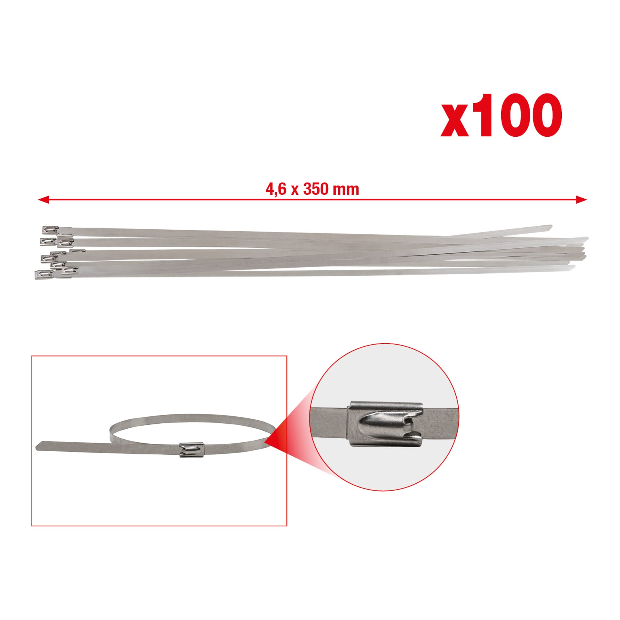 KS Tools Edelstahl Kabelbinder mit Kugelverschluss L4,6 x B350mm, 1151593