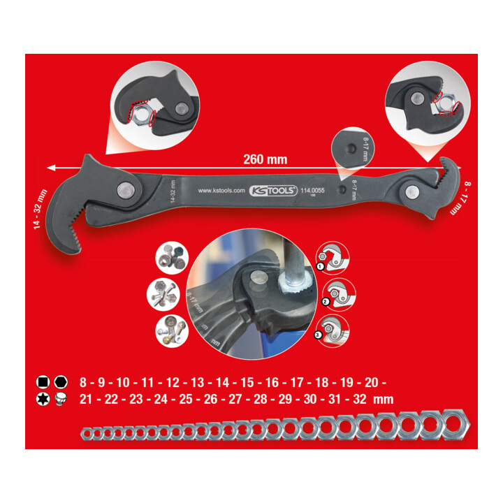 KS Tools eenhandige multifunctionele sleutel, 8-17/14-32mm