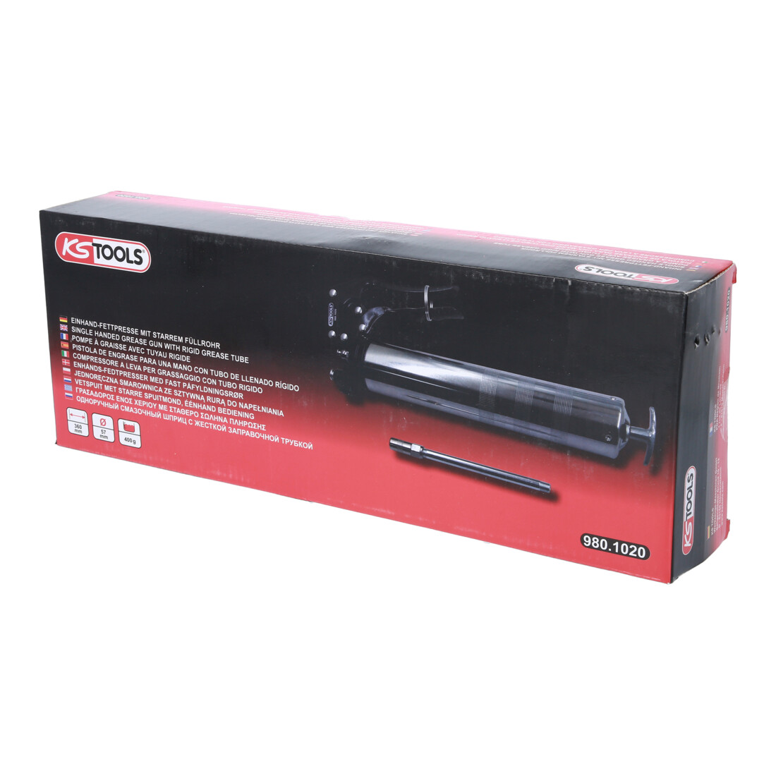 KS Tools Einhand-Fettpresse mit starrem Füllrohr, 350mm