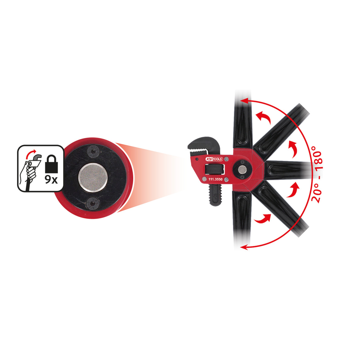 KS Tools Einhand-Rohrzange 1.1/2" mit verstellbarem Kopf